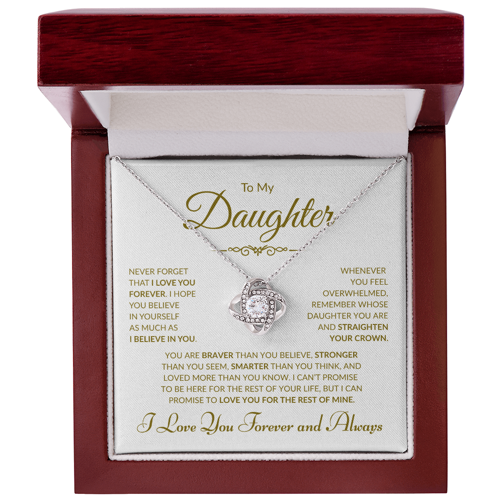 To My Daughter -  I Love You Forever and Always - White Card - Love Knot Necklace