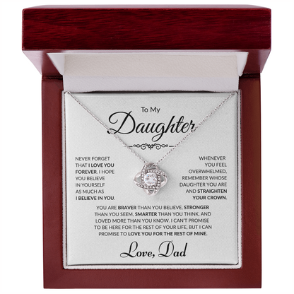 To My Daughter - Love Dad - Love Knot Necklace - White card