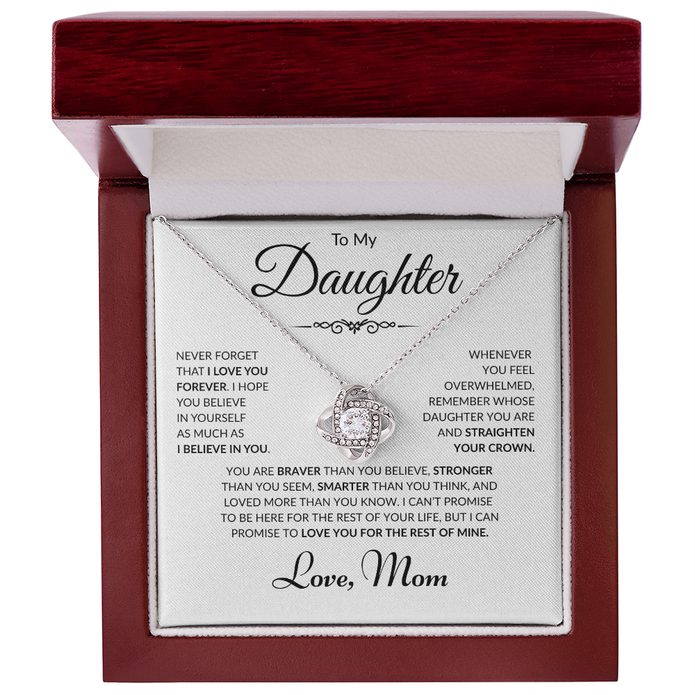 To My Daughter - Love Mom - Love Knot Necklace - White Card