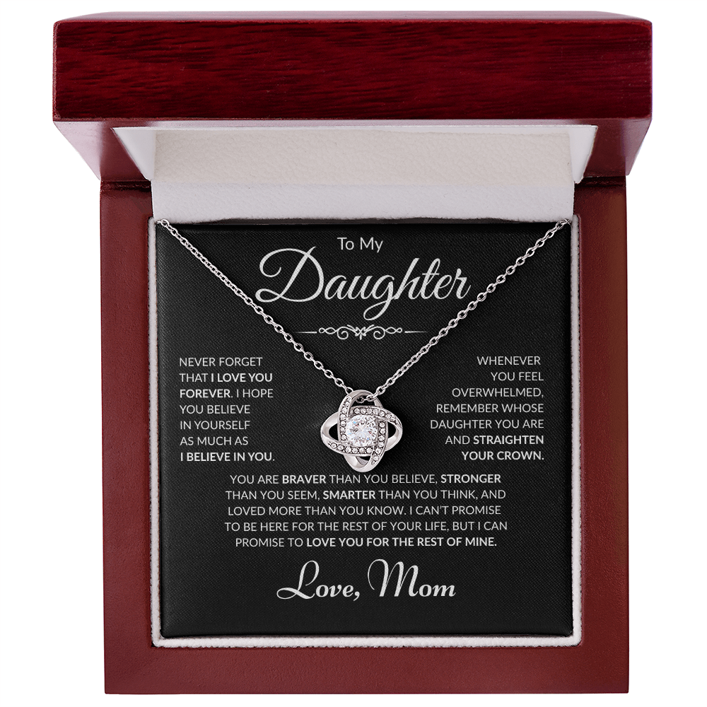 To My Daughter - Love Mom - Love Knot Necklace - Black Card