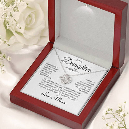To My Daughter - Love Mom - Love Knot Necklace - White Card
