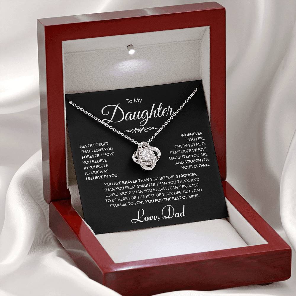 To My Daughter - Love Dad - Love Knot Necklace - Black Card