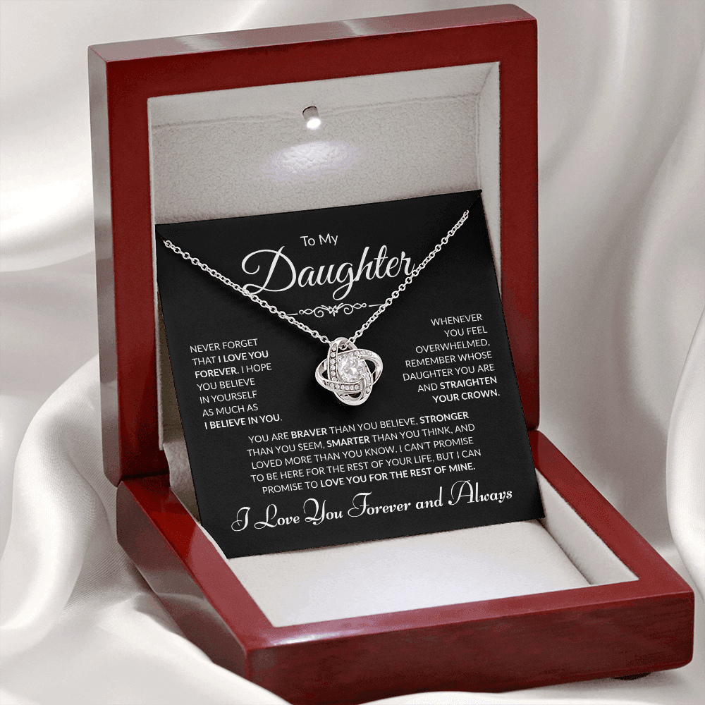 To My Daughter - I Love You Forever and Always - Black Card Love Knot Necklace