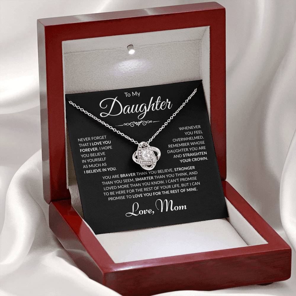 To My Daughter - Love Mom - Love Knot Necklace - Black Card