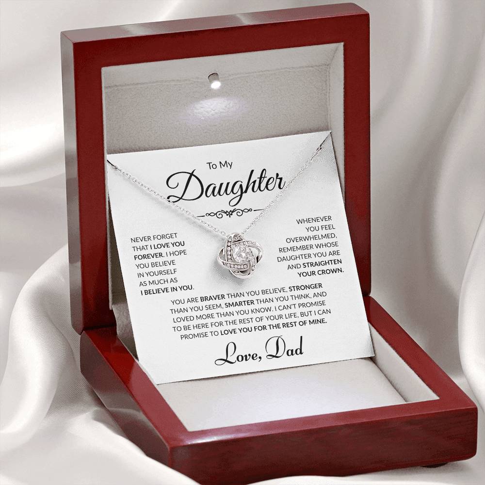 To My Daughter - Love Dad - Love Knot Necklace - White card