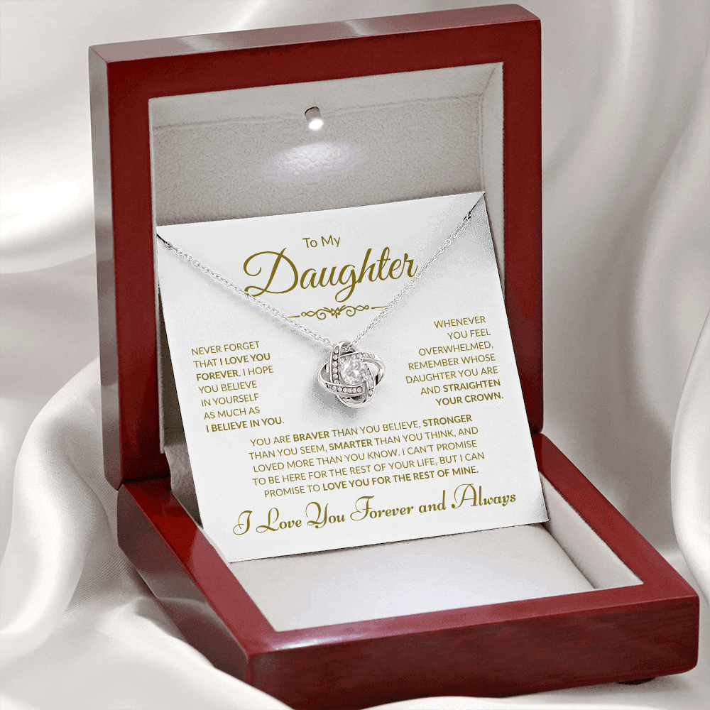 To My Daughter -  I Love You Forever and Always - White Card - Love Knot Necklace