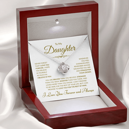 To My Daughter -  I Love You Forever and Always - White Card - Love Knot Necklace