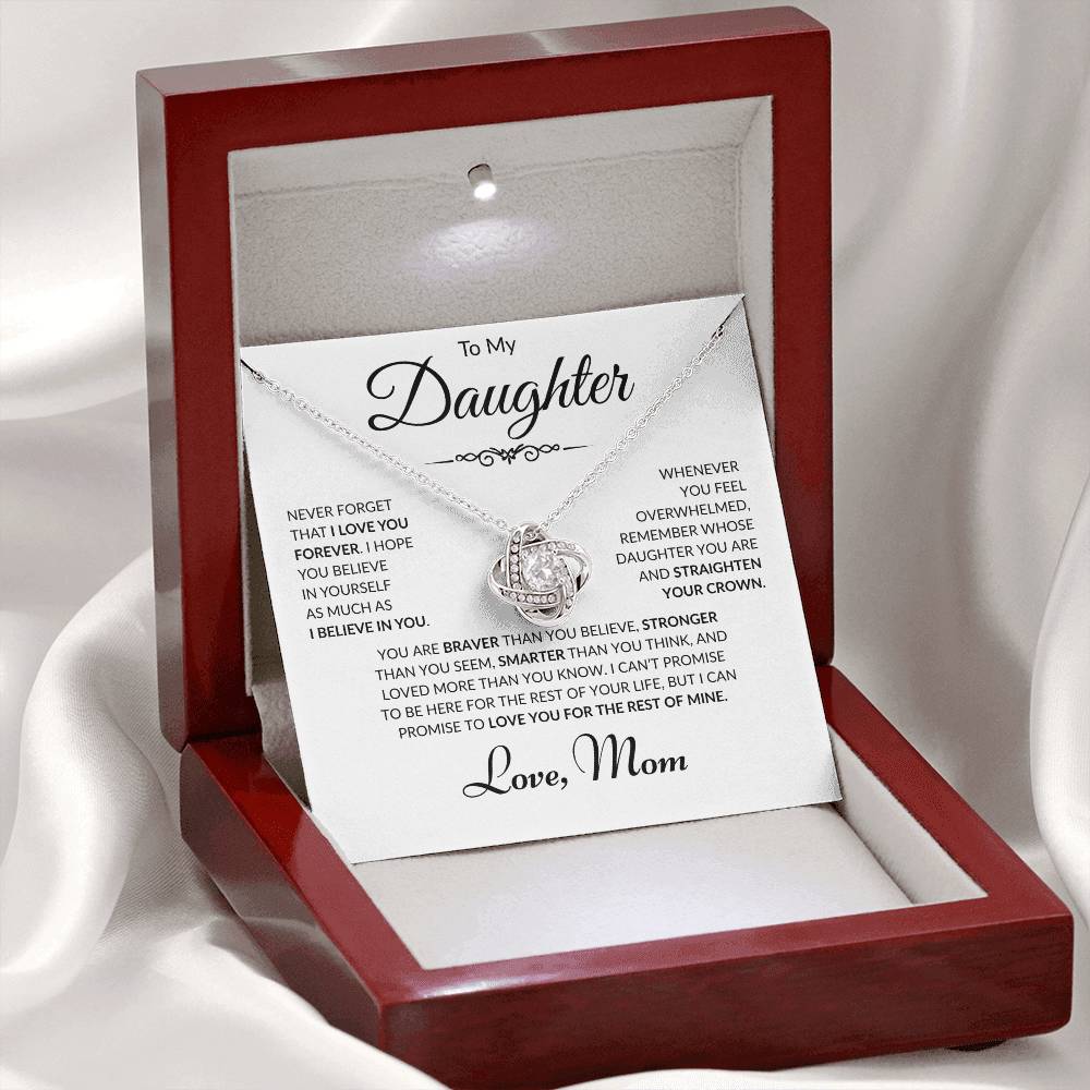 To My Daughter - Love Mom - Love Knot Necklace - White Card