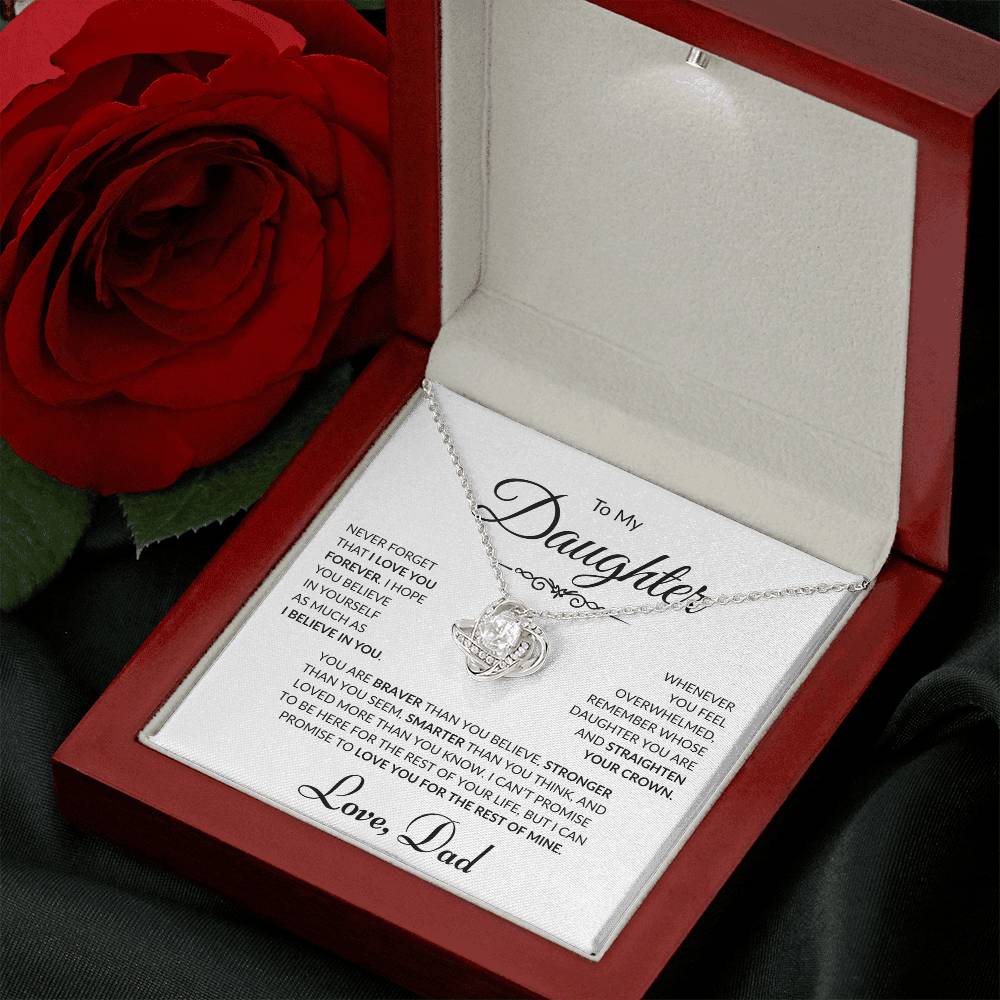 To My Daughter - Love Dad - Love Knot Necklace - White card