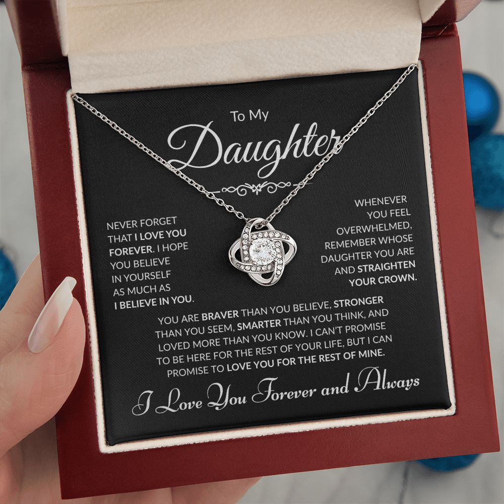 To My Daughter - I Love You Forever and Always - Black Card Love Knot Necklace