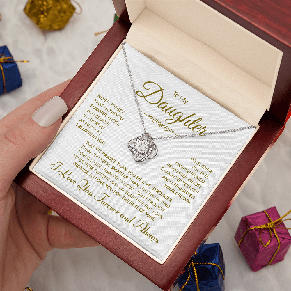 To My Daughter -  I Love You Forever and Always - White Card - Love Knot Necklace