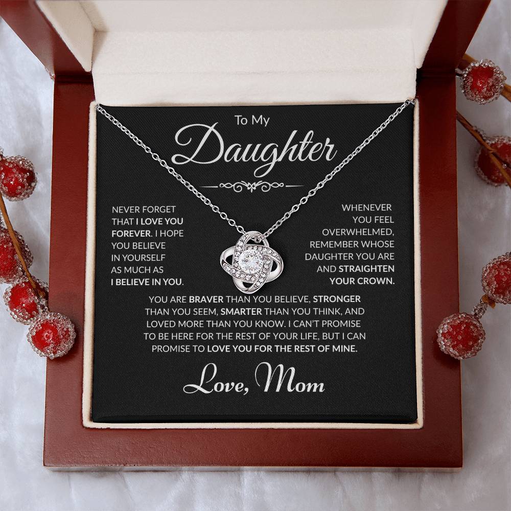 To My Daughter - Love Mom - Love Knot Necklace - Black Card