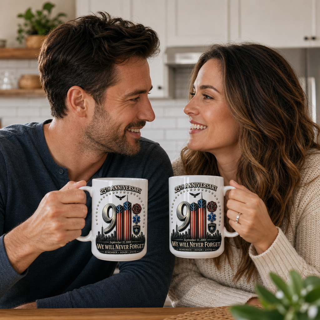 25th Anniversary 9/11 Memorial Mug, 15 oz | We Will Never Forget First Responder Gift