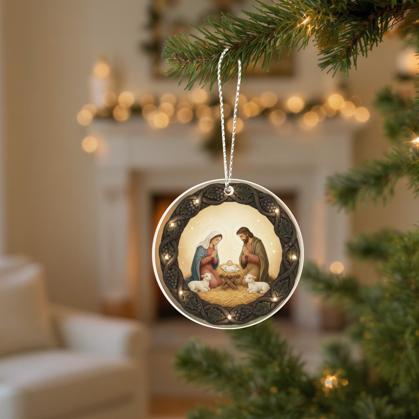 Vintage Nativity Acrylic Circle Ornament