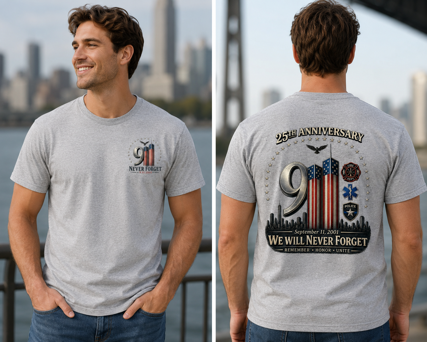 25th Anniversary 9/11 Memorial Shirt — We Will Never Forget Patriotic Tee
