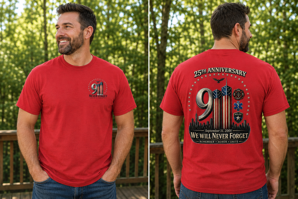 25th Anniversary 9/11 Memorial Shirt — We Will Never Forget Patriotic Tee
